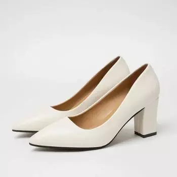 Осенние новейшие женские кожаные туфли на толстом каблуке, женские рабочие туфли-лодочки на высоком каблуке с острым носком, цвет ЕС 35-41, черный, бежевый 35