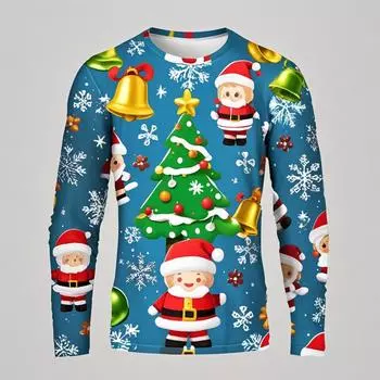 Осенние новинки 3D-принта Веселые рождественские толстовки Санта-Клауса с изображением рождественских елок Толстовки с круглым вырезом Мужская одежда Толстовка S