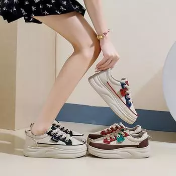 Осенние новинки, дышащие белые туфли, женские повседневные туфли на платформе, туфли на платформе 35