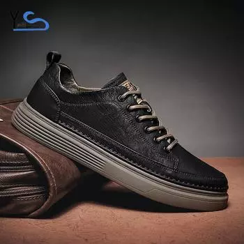 Осенние новинки удобные мягкие кожаные туфли повседневные универсальные спортивные туфли с коротким носком низкие мужские туфли на шнуровке трендовые кроссовки 40
