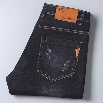Осенние новые эластичные джинсы мужские прямые свободные повседневные брюки мужские износостойкие брюки мужские брюки среднего возраста 28 синий