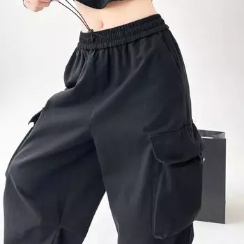 Осенние новые американские ретро-комбинезоны женские с высокой талией, широкие брюки, повседневные свободные и тонкие спортивные штаны S серый