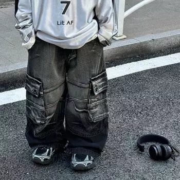 Осенние новые американские универсальные модные джинсы для мальчиков 90cm чёрный