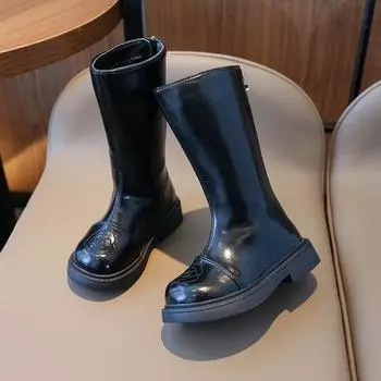 Осенние новые бархатные теплые длинные сапоги-трубы кожаные сапоги 26 чёрный