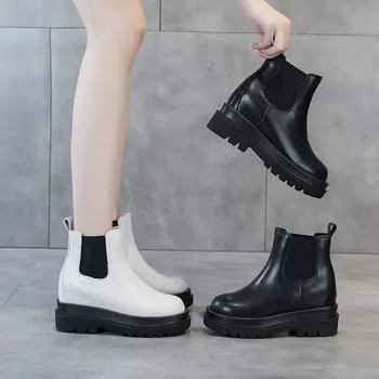 Осенние новые ботинки из натуральной кожи Elevator Smoke Pipe, женские повседневные ботинки Chelsea на платформе 34