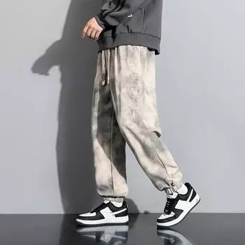 Осенние новые брюки больших размеров с принтом в виде буквы «тай-дай» и стальным узором, повседневные брюки для мужчин M чёрный