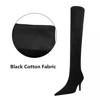Осенние новые черные лаконичные сапоги выше колена для женщин с острым носком на высоком каблуке из эластичной ткани с длинными носками сапоги для дамской вечеринки 6