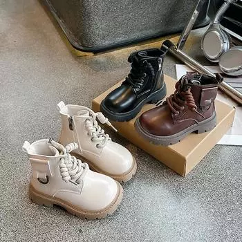 Осенние новые детские ботинки Martin с мягкой подошвой кожаные ботинки 21 чёрный