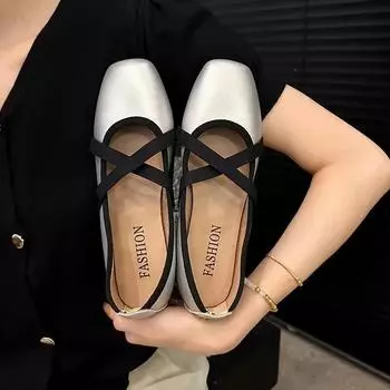 Осенние новые дизайнерские балетки Элегантные удобные мягкие плоские женские туфли Мокасины Мэри Джейн Женские балетки 35 серебряный