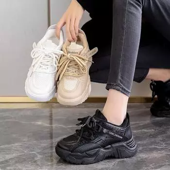 Осенние новые двойные сетчатые толстые подошвы универсальные повседневные дышащие кроссовки для бега 35 чёрный