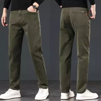 Осенние новые джинсы из денима, мужские повседневные брюки из чесаного хлопка, свободные прямые брюки, легкие деловые брюки с высокой талией и глубоким вырезом 28 серый