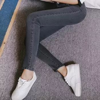 Осенние новые джинсы с высокой талией, женские тонкие тонкие эластичные брюки для маленьких девочек, брюки-карандаш для девочек 25 серый