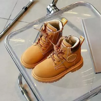 Осенние новые хлопковые туфли для девочек, зимние ботинки, ботинки Martin для мальчиков, короткие ботинки на шнуровке 25 чёрный