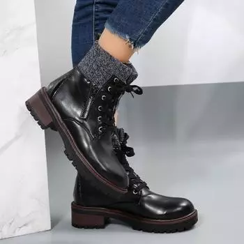 Осенние новые ковбойские сапоги на толстом каблуке женские ботильоны в стиле вестерн без застежек женские модные сапоги на плоской подошве Zapatos 36