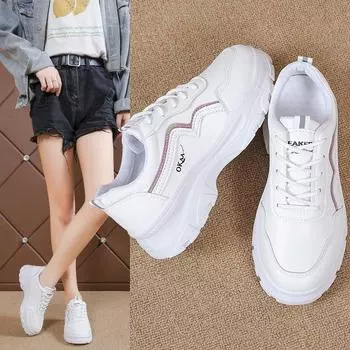 Осенние новые кожаные туфли для пап с мягкой подошвой, женские туфли со шнуровкой в цветную полоску для студентов, повседневные спортивные туфли с одним слоем для женщин 35