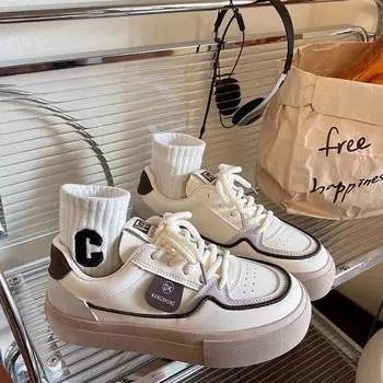 Осенние новые кремово-белые туфли на плоской подошве, женские модные повседневные кроссовки на шнуровке в тон, женские туфли на доске 35