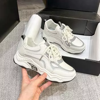 Осенние новые кроссовки из искусственной кожи с круглым носком на шнуровке, модные универсальные трендовые повседневные спортивные кроссовки 35
