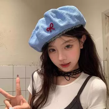 Осенние новые милые береты с бантом для женщин, летние и осенние, универсальные ретро-шляпы с полосатым кружевным краем 56-58cm чёрный