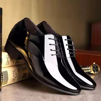 Осенние новые мужские деловые туфли из лакированной кожи с острым носком, молодежные универсальные мужские туфли на шнуровке, большие размеры, свадебные туфли для жениха 38 чёрный