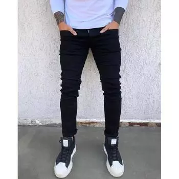Осенние новые мужские джинсы Slim Fit Small Feet Casual Black Men s Jeans 28 чёрный