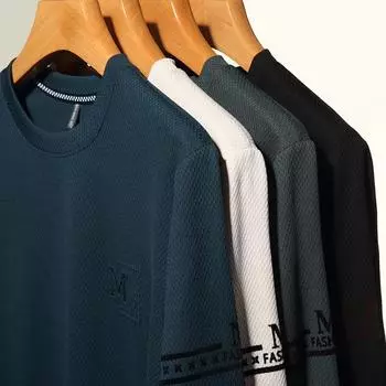 Осенние новые мужские футболки с круглым вырезом и длинными рукавами, свободные и удобные, повседневные мужские рубашки, модные и трендовые топы M