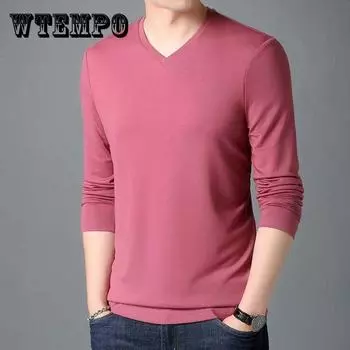 Осенние новые мужские футболки с v-образным вырезом, мужские однотонные облегающие футболки с длинными рукавами, топы, белая футболка M-4XL M