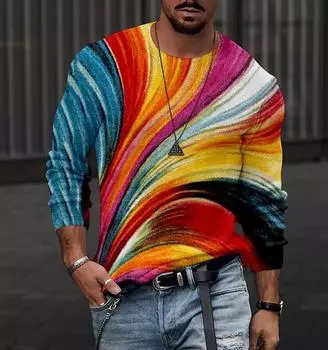 Осенние новые мужские повседневные футболки с графическим принтом, уличные футболки с длинными рукавами и круглым вырезом Y2K, топы, модная эстетичная мужская одежда S