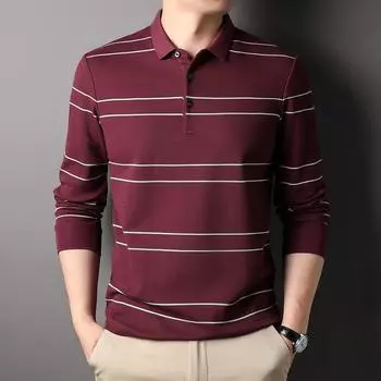 Осенние новые мужские рубашки поло с длинными рукавами, модные и повседневные полосатые рубашки и футболки для мужчин среднего возраста. Тенденции M