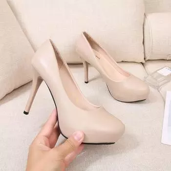 Осенние новые непромокаемые повседневные женские туфли на платформе с острым носком на шпильке на очень высоком каблуке с неглубоким ртом и в деловом стиле 34