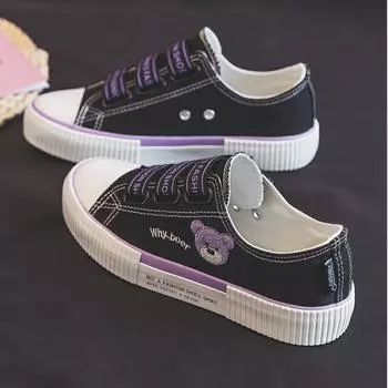 Осенние новые низкие туфли Bear Canvas для женщин, модные студенческие универсальные повседневные туфли на плоской подошве для скейтбординга 35