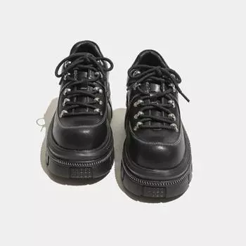 Осенние новые низкие туфли с металлическим верхом и подошвой Muffin Bottom для папы, универсальные увеличивающие рост панк-обувь, туфли на платформе с круглым носком, женские 35 чёрный