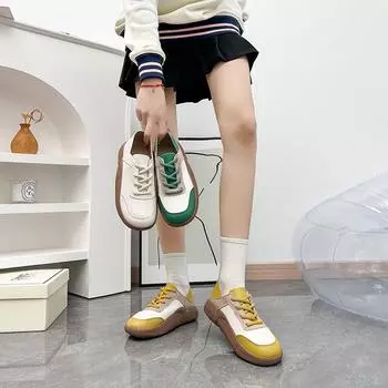 Осенние новые низкие винтажные туфли-лодочки на платформе с низким верхом, удобные повседневные женские туфли 35 бежевый