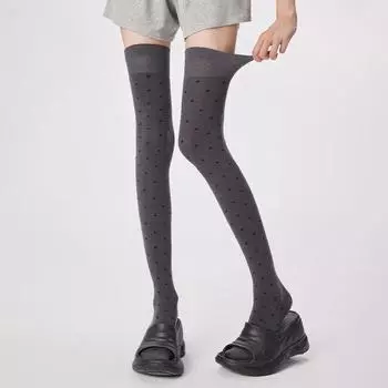 Осенние новые носки детские корейские женские гольфы в горошек универсальные утягивающие длинные носки с волнистым узором до бедра One size fits all серый