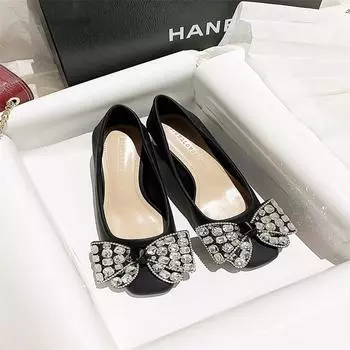 Осенние новые одинарные туфли женские модные туфли с круглым носком и мелким горлом, ромбовидным узлом-бабочкой, на низком каблуке 35 чёрный