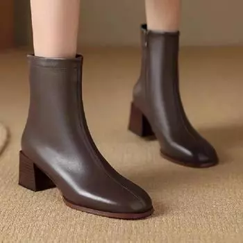 Осенние новые популярные универсальные однотонные женские удобные ботинки на среднем каблуке, однотонные, модные, простые, однотонные 35