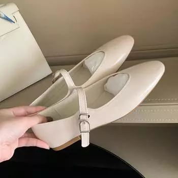 Осенние новые повседневные балетки с пряжкой и ремешком, туфли на плоской подошве, женские туфли с открытым носком и квадратной головкой 35 чёрный