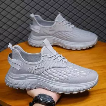 Осенние новые повседневные мужские туфли из сетки и кокоса, низкие спортивные кроссовки для бега на платформе с мелким горлом, спортивные мужские туфли 39 чёрный