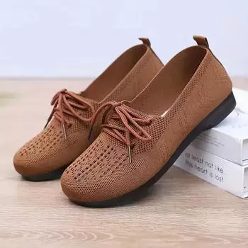Осенние новые повседневные туфли на плоской подошве, женская мода, круглая носовая часть, сетчатая ткань, дышащая, со шнуровкой спереди, мягкая подошва, нескользящая обувь 36 чёрный
