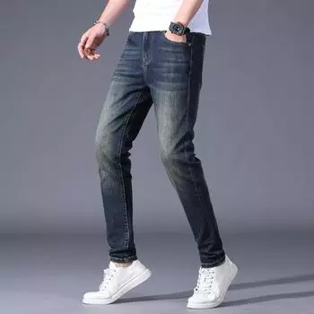 Осенние новые ретро-джинсы высокого класса для мужчин, облегающие, маленькие ноги, эластичные, модные, длинные брюки, модные, универсальные, мужские брюки 28