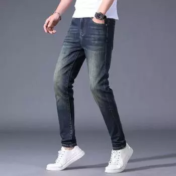 Осенние новые ретро-джинсы высокого класса для мужчин, облегающие, маленькие ноги, эластичные, модные, длинные брюки, модные, универсальные, мужские брюки 28