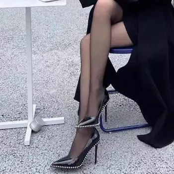 Осенние новые роскошные черные лакированные туфли на высоком каблуке с тонкими каблуками, женские туфли с заостренным носком, украшенные бисером и стразами 34 чёрный