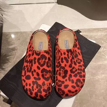 Осенние новые тапочки Baotou женские с круглым носком, замшевые с леопардовым принтом, противоскользящие, износостойкие, плоские туфли 35