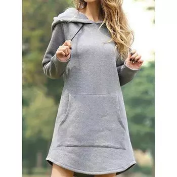 Осенние новые толстовки с капюшоном больших размеров с длинным рукавом для женщин, зимние модные однотонные повседневные свободные толстовки для женщин, средней длины, офисные женские топы с капюшоном 25011 S жёлтый