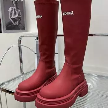 Осенние новые толстые каблуки одинарные сапоги женские модные круглые рукава толстая подошва противоскользящие износостойкие высокие сапоги 35 бежевый