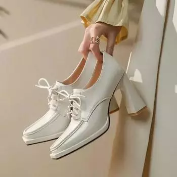 Осенние новые толстые туфли на высоком каблуке, квадратные туфли-лодочки, вечернее платье, элегантная обувь ручной работы, туфли Мэри Джейн на каблуках для женщин 35 коричневый