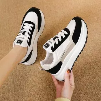 Осенние новые туфли для папы на платформе Muffin, женские однотонные туфли на шнуровке, простые и стильные повседневные спортивные туфли Cortez 35