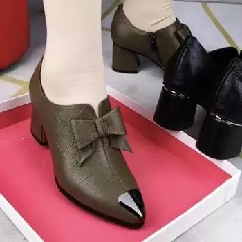 Осенние новые туфли на каблуке для женщин, модные туфли-бабочки с острым носком и толстым каблуком, женские туфли-лодочки для офиса и офиса 35