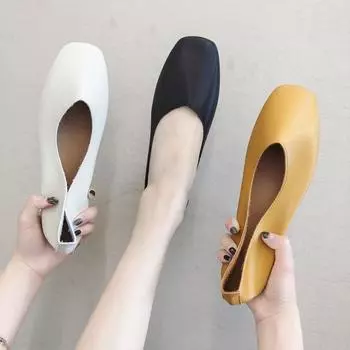 Осенние новые туфли на плоской подошве с квадратным носком и неглубоким носком. Туфли-лодочки. Повседневные туфли на плоской подошве из кожи. Женская рабочая обувь. Женские туфли без застежек в горошек. EUR 35 розовый