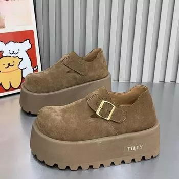 Осенние новые туфли на толстой подошве, женские модные туфли с круглым носком, замшевые, полые, удобные, низкие туфли 35 хаки