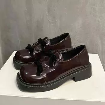 Осенние новые туфли с квадратной головкой, глубоким горлом и шнуровкой спереди, противоскользящие, износостойкие, женские туфли на толстом каблуке, туфли-лодочки, обувь 35 чёрный